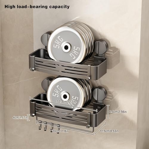 VOLPONE Shower Caddy Suction Shower Shelf No Drilling Shower Organizer Suction Cup Shower Storage Rack Aluminum Wall Mounted Shampoo Holder with Towel Bar Hooks (3-Pack, Matte Gray) - Image 6