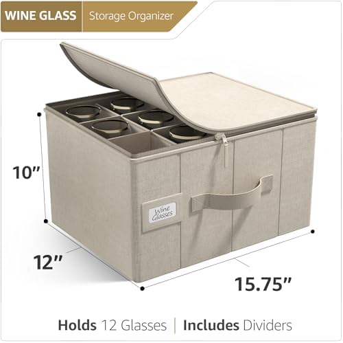 Sorbus Wine Glass Storage, Stemware Case with Dividers (1 Pack, Beige) - Image 2