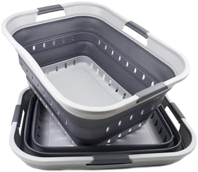 SAMMART 42L (11 gallon) Collapsible Plastic Laundry Basket - Foldable Pop Up Storage Container/Organizer - Portable Basket - Space Saving Hamper (Grey/Dark Grey (Set of 2)) - Image 2