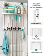 BS-VOG Over the Door Broom Holder with Basket, Wooden Mop & Broom Organizer - Image 3