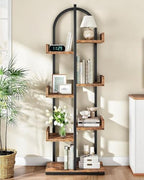 CHOEZON Corner Bookshelf, Curved 6-Tier Bookcase with Anti-Tip Kit, Adjustable Feet and Staggered Shelves for Living Room, Bedroom, Study, Office, Rustic Brown and Black TSJ06BF by Choezon