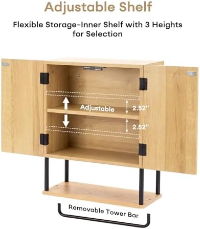 FerniTry Farmhouse Bathroom Wall Cabinet Fluted,Medicine Cabinet Over The Toilet Storage Cabinet with Adjustable Shelf, Wood Wall Mounted Storage Cabinet Organizer (Oak, Small) - Image 5