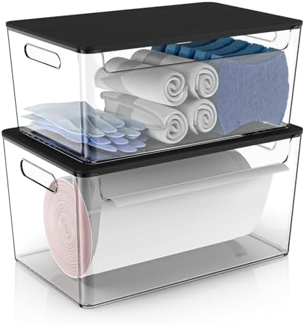 COAZEX 2 Pack Stackable Plastic Trash Bag Holder with Black Lids Under Sink by COAZEX