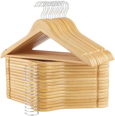 Wooden Hangers, 30 Pack Slim Wood Coat Hangers with Extra Smooth Finish, Precisely Cut Notches and Chrome Swivel Hook, Wooden Clothes Hangers for Shirt Suit Jacket Dress, Natural by ELONGHOME