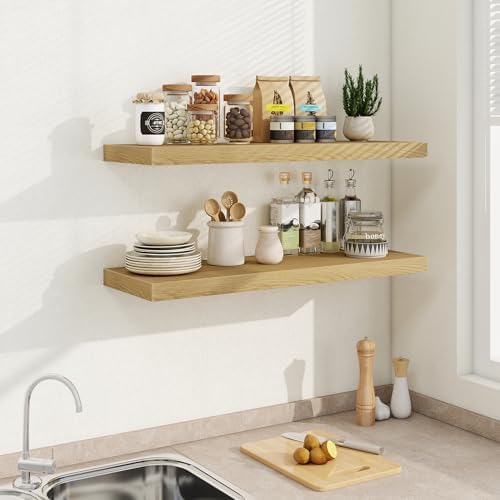 36 Inch Long Floating Shelves for Wall, 9.3 Inch Deep Floating Shelf with Heavy-Duty Bracket, 2 Pack Long Shelves for Bathroom, Living Room, Bedroom, Wall Mounted Storage Shelf for Books Decor, Oak - Image 6