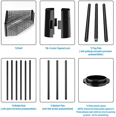 6 Tier NSF Metal Shelf Pentagonal Corner Wire Shelving Unit, 600lbs Capacity Heavy Duty Adjustable Storage Rack with Shelf Liners for Kitchen Garage Office Etc Room Corner, 72"H x 20"L x 20"D - Black - Image 5