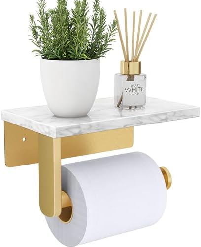 Gypie Toilet Paper Holder with Marble Shelf, Wall Mounted Gold by GypieHouseware