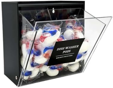 Laundry Pods Container, Acrylic Wall Mounted Organizer with Extra Labels, Candy Dispenser Coffee Pod Holder Dishwasher Pods Case for Home,Kitchen, Office, Black by Gnjoyxuan