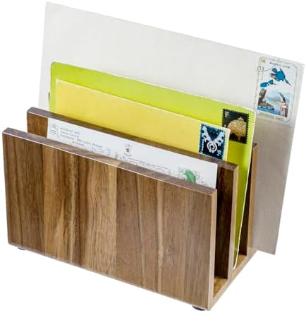 MyGift 3 Slot Premium Acacia Solid Wood Mail Holder, Entryway Countertop Letter Organizer, Office Desktop File Sorter, Bill Divider, Envelope Storage Bin by MyGiftHome