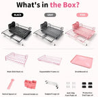 Expandable 2-in-1 Dish Drying Rack with Drainboard (Pink) - Image 6