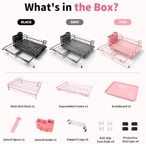 Expandable 2-in-1 Dish Drying Rack with Drainboard (Pink) - Image 6