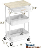 Simple Houseware 3-Tier Rolling Utility Cart with Drawer & Wood Top, Maple - Image 7