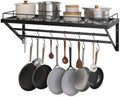 YATINEY Pot Rack, 30 Inch Wall Mounted Pot Rack, Kitchen Pot and Pan Organizer with 2 Tier Hanging Rails, 12 S-Hooks, Space Saving, for Kitchen Cookware Organizer, Black PR02BK by Yatiney