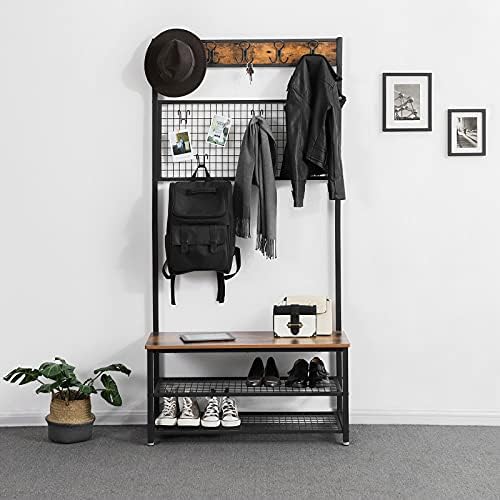 VASAGLE Coat Rack and Storage Bench, Hall Tree with 9 Hooks, Iron Frame - Image 3
