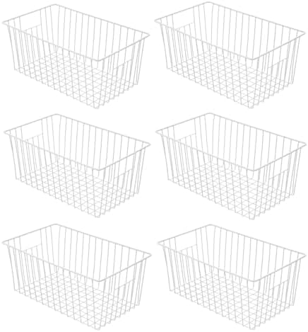 16" Upright Freezer Organizer Baskets, Wire Storage Bins Large Bakset for Freezer, Pantry, Kitchen, Bathroom Organizing, White, Set of 6 by Unknown