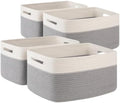 4 Pack Storage Baskets for Organizing, Woven Baskets for Shelves - Perfect for Toys, Books, Towels, and Clothes, Durable Gift Basket Bins Toy Storage, 15.7''Lx11.8''Wx7.8''H, Grey and White by SIXDOVE