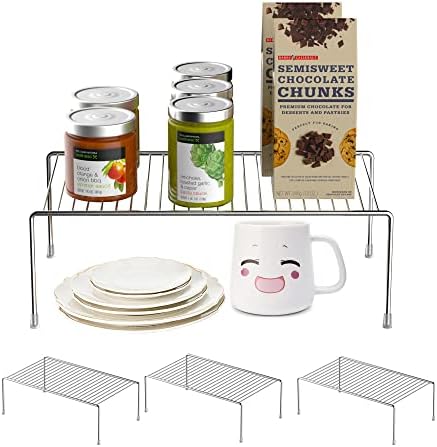 Redrubbit 4 Pack Large (15.7 x 9. 4 Inch) Cabinet Storage Shelf Rack, Rustproof Kitchen Counter and Cabinet Shelf, Storage Rack Organizer for Kitchen, Fridge, Cabinet, Bathroom, Chrome by Redrubbit