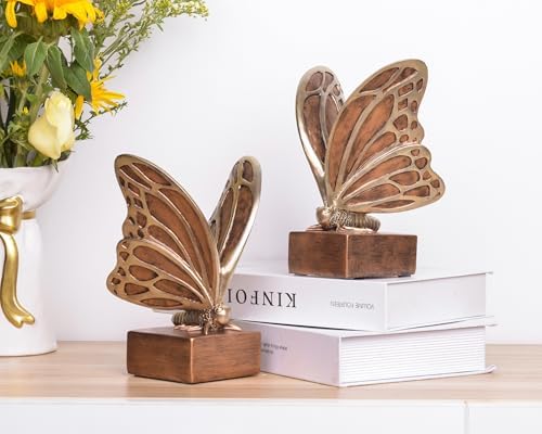 Vintage Brown Butterfly Bookends,Resin Book Ends for Shelves,Heavy Duty Decorative Bookends,Creative Book Stopper Holder Decor for Desk Home Office,Shelf Decoration,Gifts for Mother's Day - Image 5