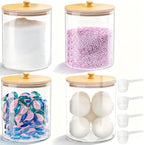 HomePekite Glass Laundry Pods Storage Container, Laundry Room Organization and Storage, Detergent Powder Container, with Wooden Lids & Labels, 4 Pack by Unknown