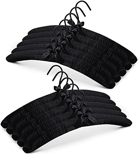 JS Hanger Padded Hanger for Sweaters - 17 Inch Extra Large Heavy Duty Satin Covered Coat Hangers No Shoulder Bump for Women Clothes, Sweaters, Dresses, Clothing, Weddings, Lingerie Pack of 10, Black by JSHANGER