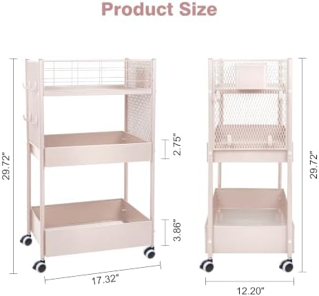 3 Tier Rolling Storage Cart Metal Utility Cart with Wheels - Image 2