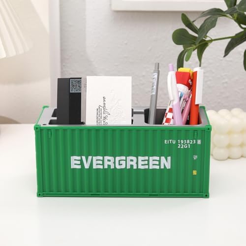 Desk Organizer Office Supplies Multi-function Shipping Container Storage Box Pen/Pencil,Business Name Cards Remote Control Holder Gray, Pen and Pencil Shipping Container Style Holders (Prasinous) - Image 2