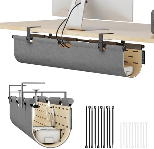 No Drill Under Desk Cable Management Tray,30" Felt Cord Organizer for Table by ERGOCOLLECT