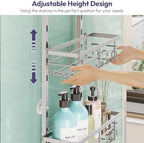 SWTYMIKI Over The Door Shower Caddy - 3 Tier Rustproof Hanging Shower Organizer with Adjustable Shelves, 28 Hooks & Soap Holder, Hanging Shower Rack Storage for Bathroom Accessories, Silver - Image 2