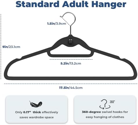 Black Velvet Hangers, Stackable Hanger with Non Slip Felt Fabric - Image 6