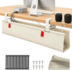Under Desk Cable Management No Drill – 36" L x 6" W Cord Organizer, Upgraded Silicone Pads (No Scratch), 16 Cable Slots, Washable PE Honeycomb Base, Fits Desks 0–2.1" Thick, Beige by Unknown