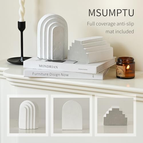 Decorative Bookends for Shelves, Set of 2 Book Ends for Heavy Books, Layered Arch Design White Bookend - Image 4