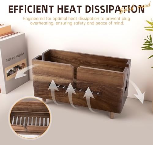 Brown Wood Large Cable Management Box for Power Strip and Cord Hideaway - Image 4