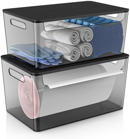 COAZEX 2 Pack Stackable Plastic Trash Bag Holder with Black Lids Under Sink by COAZEX