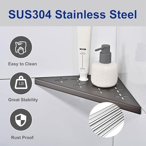Corner Shower Shelf, 2-Pack Shower Shelves SUS304 Stainless Steel Bathroom Shelves for Tile Walls, Recessed Corner Shelf Organizer Rack, No Drilling (Bronze, 12"-2 Pack) - Image 2