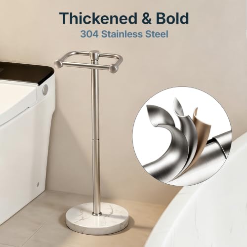 RARXTR Toilet Paper Holder Stand, Bathroom Free Standing Toilet Paper Stand with Modern Marble Base, Post Pivoting Toilet Paper Stand with Stainless Steel Tissue Rack, Rust-Proof (Brushed Nickel) - Image 5
