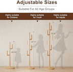 Muwuele Solid Wood Cactus Coat Rack, Freestanding Coat Rack With 6 L-Shaped Hooks and 3 Adjustable Sizes, Coat Tree for Bedroom, Entryway, Livingroom, Coat Hanger Stand for Coats, Handbags (Natural) - Image 3