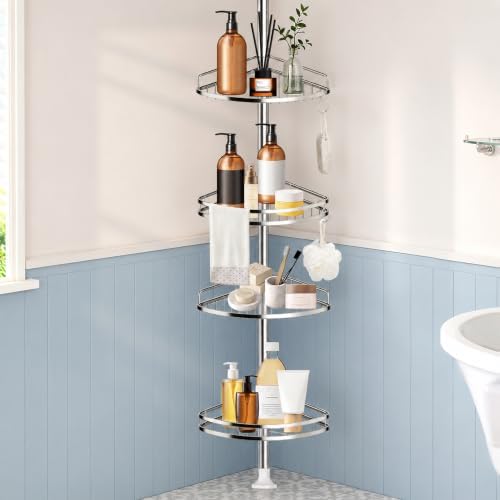 Corner Shower Caddy Tension Pole, 4-Tier SS Bathroom Storage Rack by ProfessionalLifeAssistant