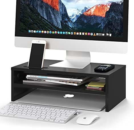 BONTEC Wooden Monitor Stand Riser for Desk, 2-Tier Computer Monitor Stand by BONTEC