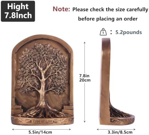 Large Vintage Tree of Life Bookends Set – 2 Non-Skid Heavy Bookends, Antique Bronze Finish Resin Decorative Bookends for Heavy Books, Office, Library, Bookshelf, Living Room, Housewarming Gift - Image 2