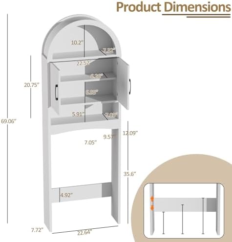Spurgehom Arch Over The Toilet Storage Cabinet,Bathroom Organizer, White - Image 2