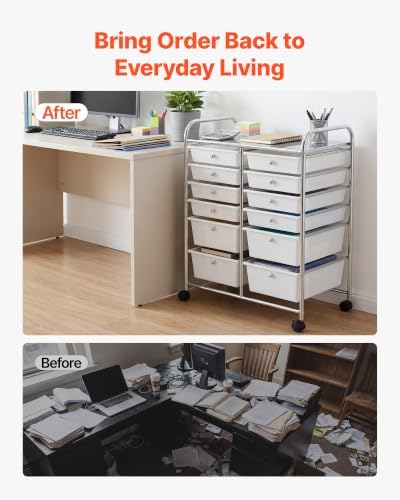 VEVOR Rolling Cart with Drawers, Double Row 12 Drawer Storage Organizer, Mobile Utility Cart with Chrome Steel Frame, Universal Casters & 2 Brakes, for Office, Classroom, Craft Room, Studio, Garage - Image 6