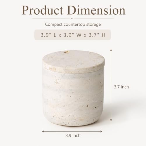 YMXYJM Marble Qtip Holder with Lid, Cotton Ball Bathroom Canister,Cream - Image 2
