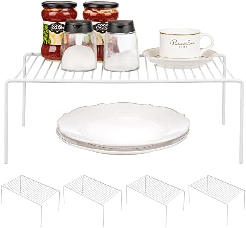 Kitchen Cabinet Shelf Organizer Set of 5, Large (15.7 x 9.4 inch) Metal Wire Pantry Storage Shelves, Dish Plate Racks for Cabinets, Freezer, Counter, Cupboard Organizers and Storage, White by GEDLIRE