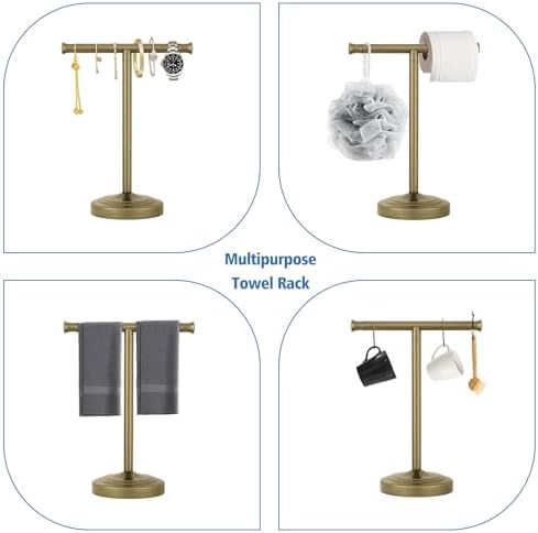 RUMOSE Antique Brass Hand Towel Holder Stand Countertop Towel Rack - Image 3