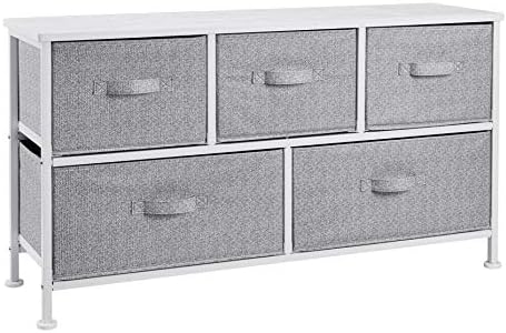 Amazon Basics Extra Wide Fabric 5-Drawer Storage Organizer Unit for Bedroom Closet, White by AmazonBasics