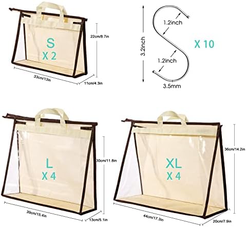 10 Set Handbag Storage Organizer Dust Bags for Purses Handbags Closet, Clear Purse Protector Storage Bag Dust Cover for Bags, Closet Organizer for Handbags with Hooks - Image 5
