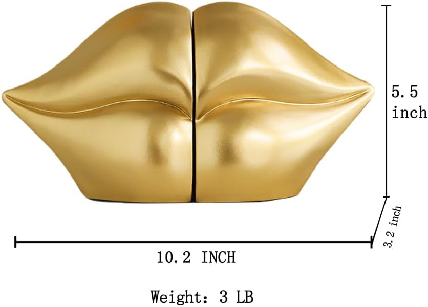 Unique Gold Lips Decorative Bookends for Home Office Shelves Decor - Image 4