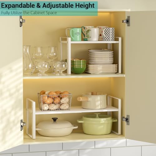 2 Pack Expandable Cabinet Organizer Shelves, 88lbs High Weight Capacity, Stackable Heavy-Duty Metal Storage Rack, Adjustable Cabinet Shelf for Kitchen, Pantry, Cupboard, Under Sink, White - Image 4
