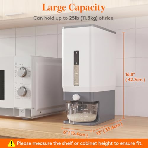 Lifewit Rice Container 25 Lbs, One-Press Dispenser with Measuring Cup - Image 4