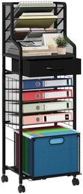SWTYMIKI 10-Tier Rolling File Cart - Mesh Paper Organizer with Drawer and Hanging File Folders on Lockable Wheels, Rolling File Cabinet for Office Organization, Storage in Home, Studio, School, Black by SwtyMiki-TidyHomeSweetLife